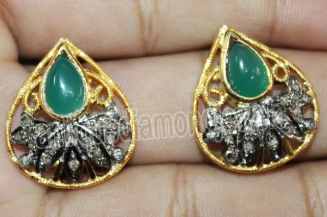 1.10ct Rose Cut Diamond 925 Silver Simulated Emerald Wedding Stud Earring