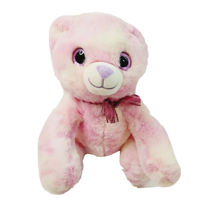 Spark Create Imagine Pink White Bear Plush w/ Bow 11" Glittery Eyes Walmart Toy