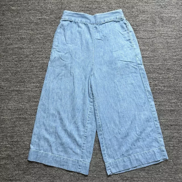 Madewell Huston Pull-On Crop Pants Women S Blue Chambray Wide Leg Linen Blend