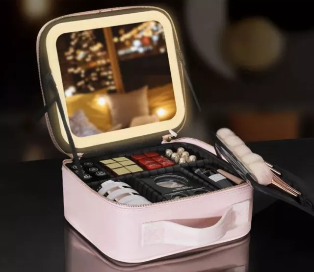 Portable Travel Makeup Bag Cosmetic Box Case Organizer With Light Up Led Mirror