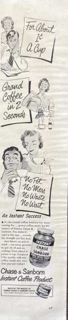Anuncio impreso de colección 1949 Chase and Sanborn café instantáneo decoración de cocina retro MCM