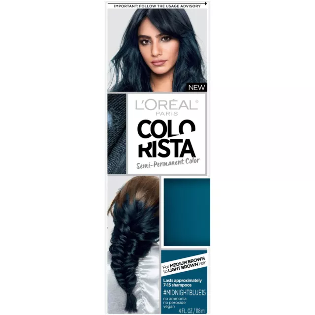 L'Oreal Paris Colorista Semi-Permanent Hair Color for Brunette Hair, Midnight