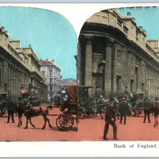 c1900s London, England Bank Downtown Busy Street Horse Lith Photo Stereoview V38