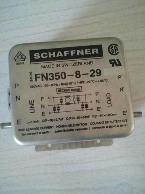 Filtre antiparasite 250 V/AC Schaffner FN 350 8 29