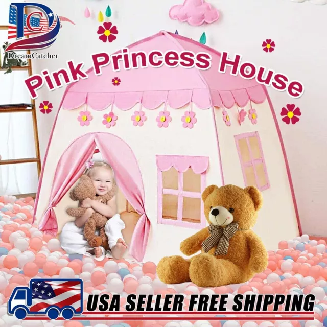 Pink Princess Castle Play Tent Kids Girls Playhouse fr Indoor Outdoor Game House