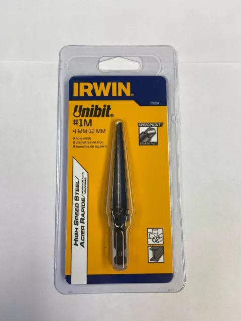 Irwin 11101 Unibit #1M 4mm to 12mm 1/4-Inch Shank Step Drill 9 Hole Sizes