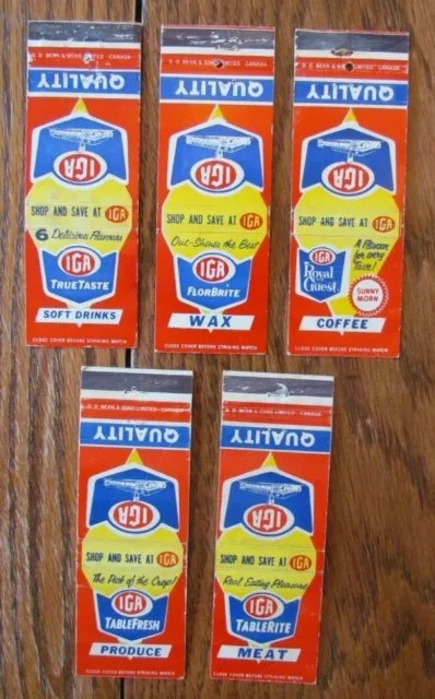 Iga Supermarkets Matchbook Covers: Lot Of 5 Empty Matchcovers (Canada) -D9