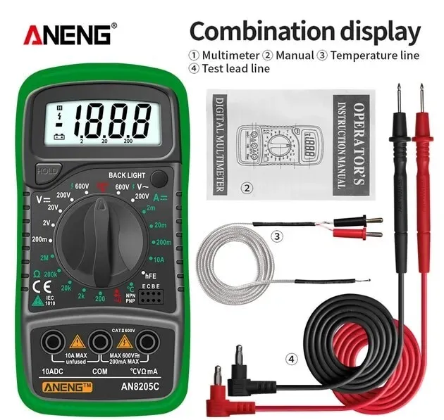 Digital LCD Multimeter AC/DC Ammeter Volt Ohm Tester Meter, With Thermocouple