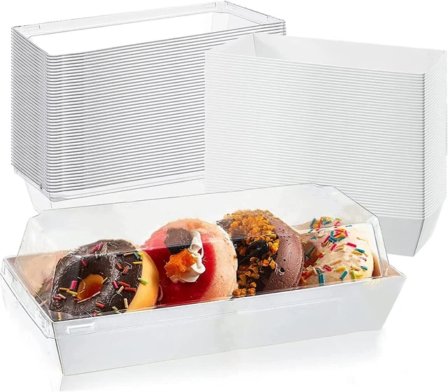 50 Pack Paper Charcuterie Boxes with Clear Lids, 7.5'' White Disposable Food Con