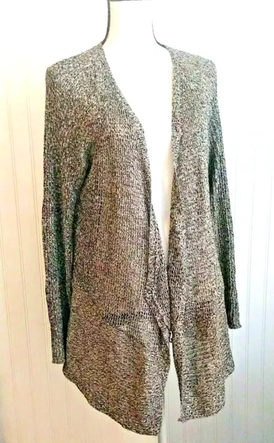 Eileen Fisher Open Front Cardigan Sweater Sz M Linen Blend Open Knit Lightweight