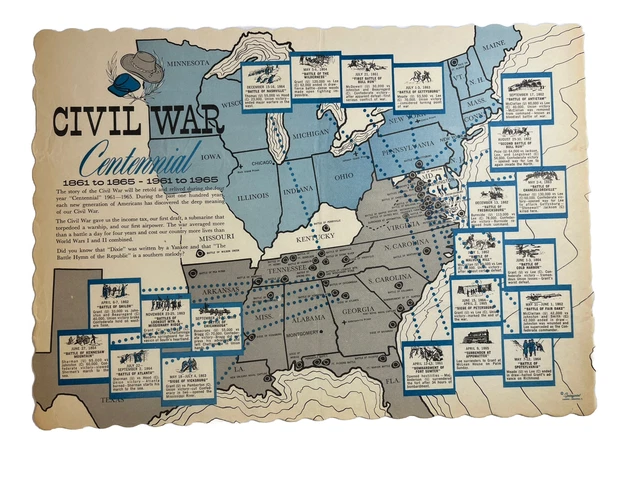 Mapa de mantel de papel vintage ""Centenario de la Guerra Civil"" con hechos
