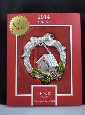 Lenox Christmas Ornament Bless This Home House Wreath Silver Plated 2014 Annual