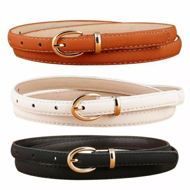 Quality Ladies Girls Thin Skinny Solid Faux Leather Adjustable Skater Waist Belt