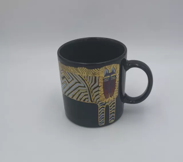 1988 Laurel BURCH Ancient Treasures Coffee Mug Japan Vintage Lion Cat Gold Black