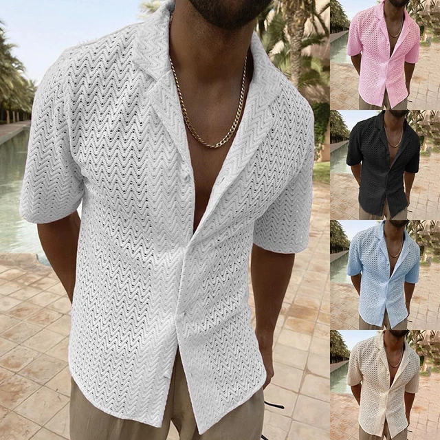 Top Camicia Uomo Autunno Maniche Corta Solida Tutte le Stagioni Maglietta Spiaggia Traspirante