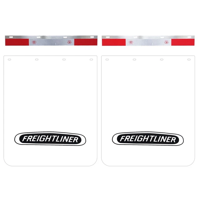 24"x30"Mud Flaps and 24"x3"Reflector Strips for Semi-Truck Trailer Truck (White)