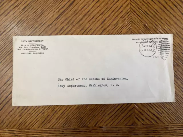 Navy Department Penalty Envelope Chief Bureau of Engineering Ephemera 1931 VTG