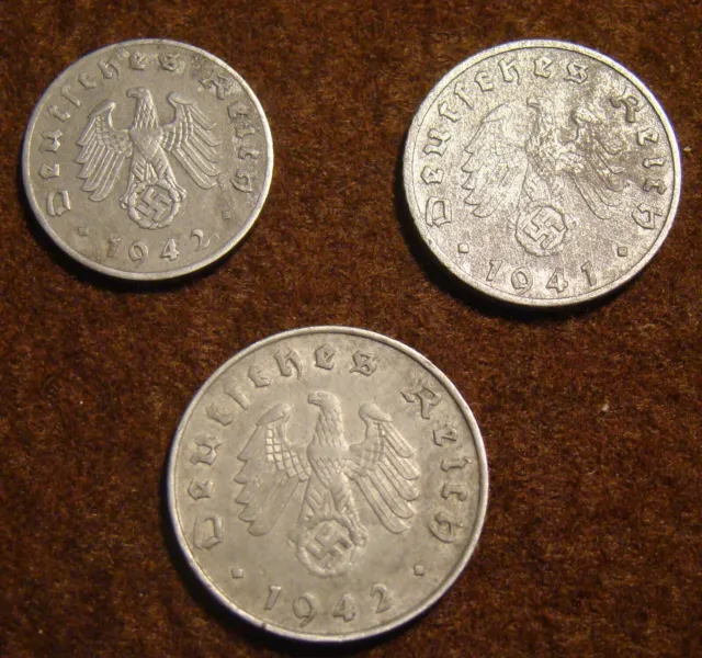 German 1 5 10 Pfennig  Deutsches Reich Nazi coin set nice condition