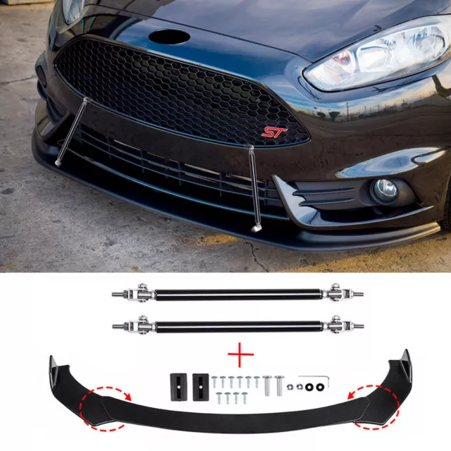 4*Front Bumper Lip Splitter Spoiler + Strut Rods For Ford Focus RS ST MK3 MK4