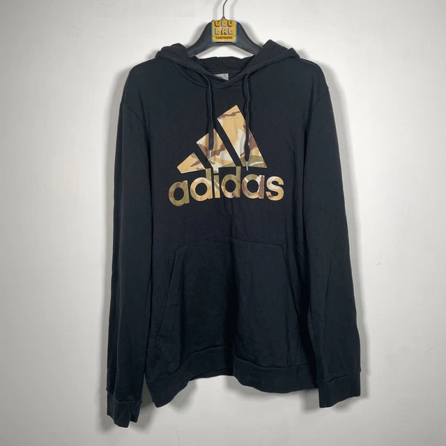 ADIDAS Felpa con Cappuccio Logo Grande Militare Nero da Uomo in Cotone Taglia L