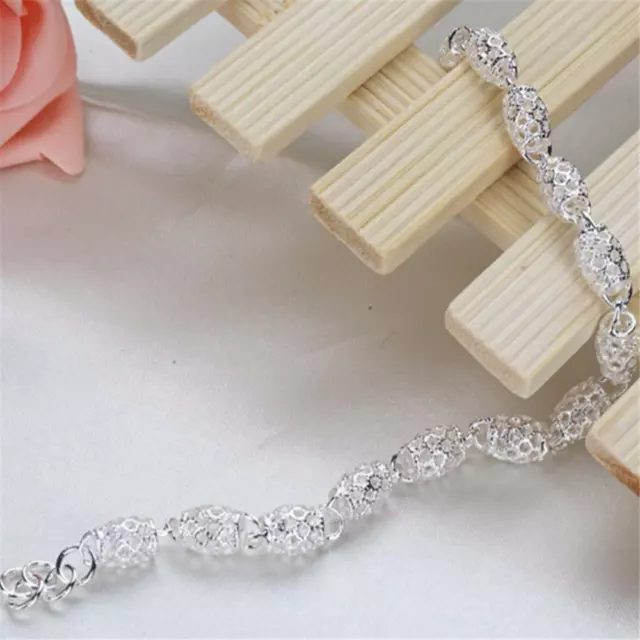 Fashion Women's 925 Silver Charm Chain Bangle Bracelet Wedding Jewelry Xmas Gift 2