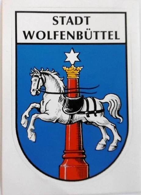 Souvenir-Aufkleber Stadt Wolfenbüttel Wappen silbernes Ross Oker Niedersachsen