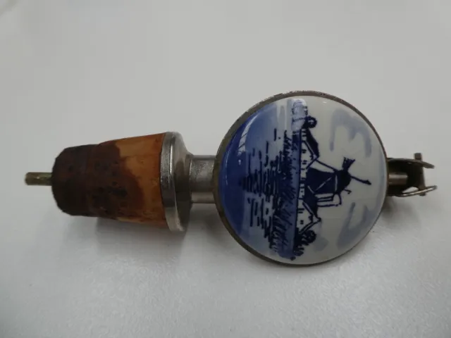 Vintage Nip Pourer Bottle Top - Delft Pottery Windmill - Liquor Scotch Whiskey