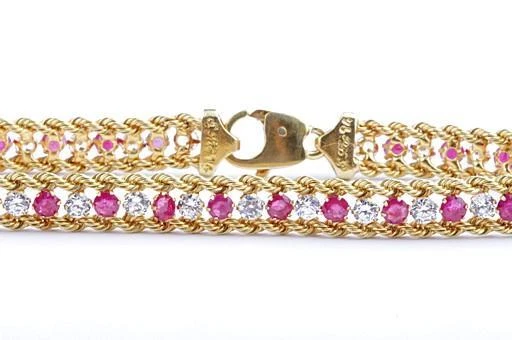 Rubin Zirkonia Armband 585 14K Gelb Gold Länge 18,5cm Top!