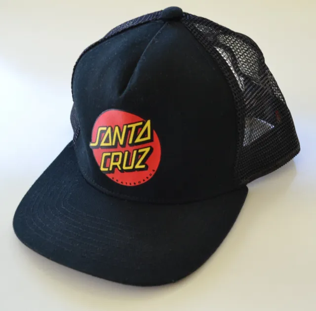 Santa Cruz Skateboard Hat Classic Dot Mesh Trucker Black Cap Adjustable Snapback