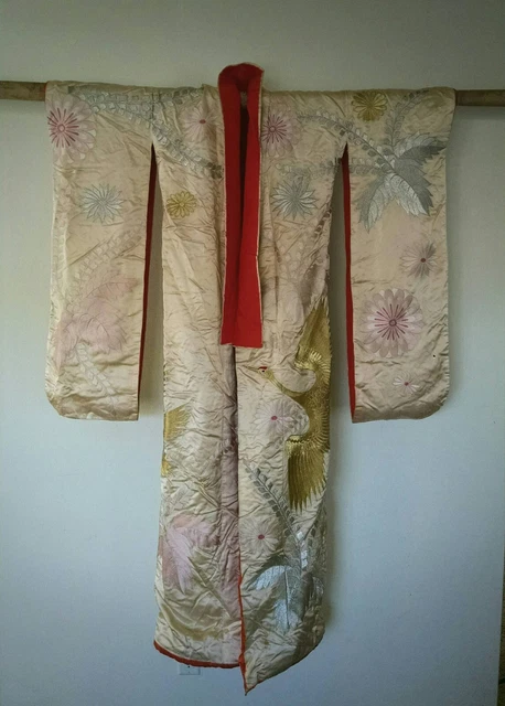 Vintage Japanese Silk Uchikake Wedding Robe w/gold and silver embroidery
