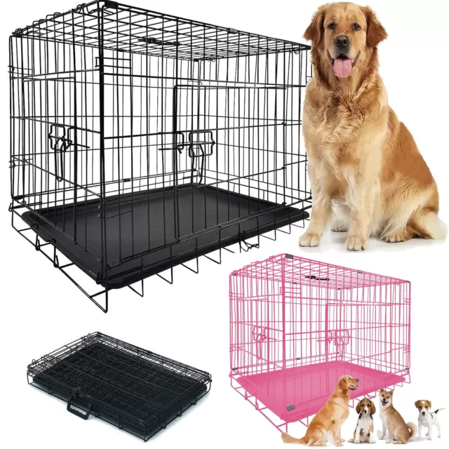 20" 24" 30" 36" Folding Pet Dog Puppy Metal Training Cage Crate Carrier 2 Doors