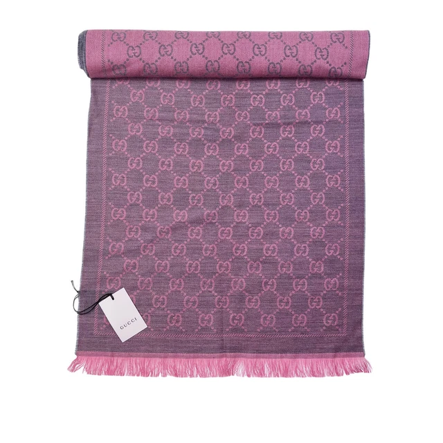 Gucci GG Graphite & Pink Wool Scarf