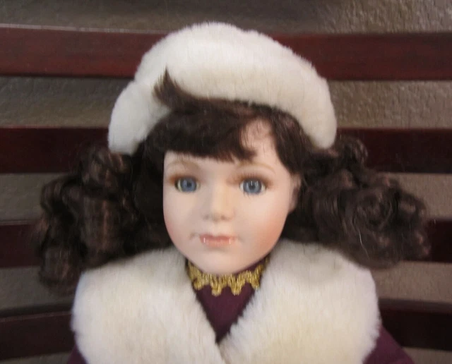 Vintage Collectors Choice Limited Ed Porcelain Doll 17" Brown Hair Boots Tie