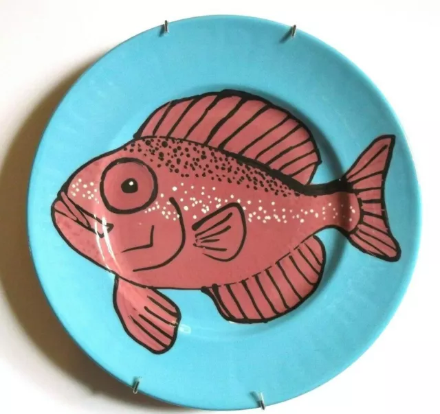 Vintage Wall Plate Artist Signed Tracy Rosof Fish Beach Sea Art Pottery 12 inch