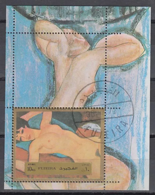 Fujeira 1972 Bl.118 A fine used c.t.o. Gemälde Paintings Akte Nudes Modigliani