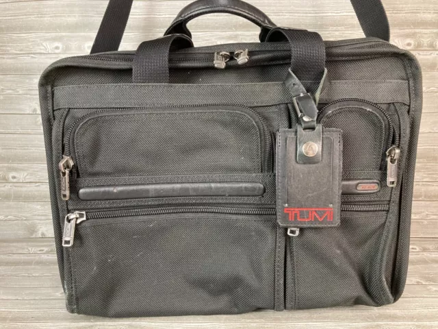 TUMI Alpha Black Briefcase Large Screen Padded Laptop Shoulder Bag ~ Retail $525