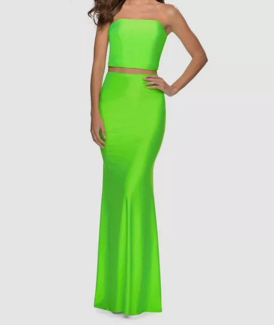 $298 La Femme Women's Solid Green Strapless Two Piece Crop Top and Skirt Size 0