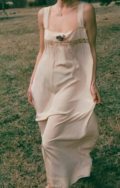 Vtg Blush Pink Maxi Dress Floral Lace Silk Skirt MNZ La Garconne Totokaelo Doen