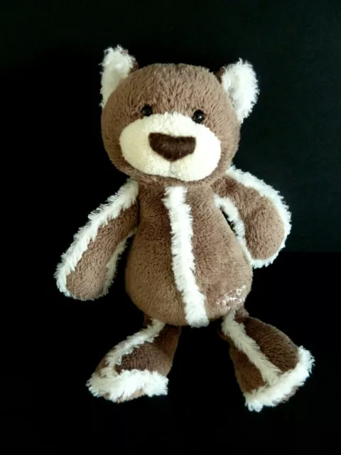 766. DOUDOU PELUCHE HISTOIRE D'OURS OURS MARRON BLANC 21cm billes EXC. ETAT