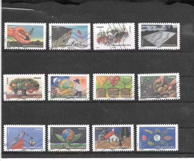 France 2011.Le Timbre Fete La Terre.serie Complete De 12 Timbres Aa Obliteres