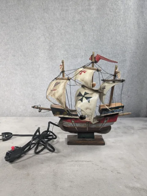 Vintage Wooden Boat Queen Hand Painted Sail Ship Sailing Vessel Nightlight