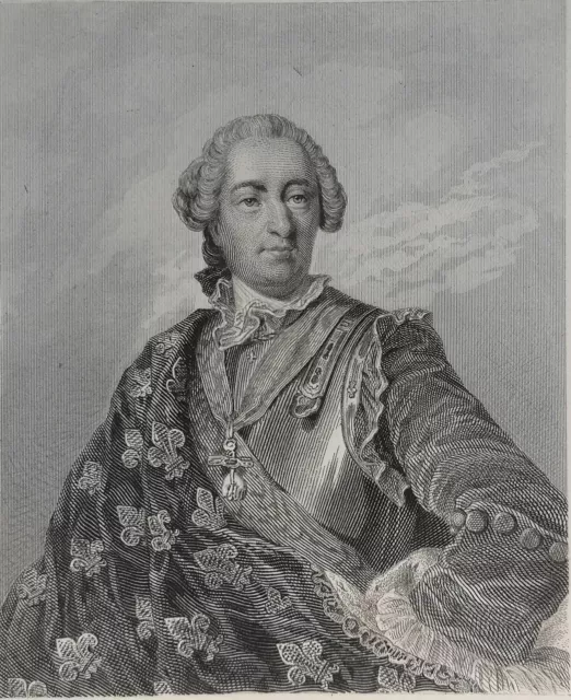 Kupferstich 1839. Portrait Ludwig XV. (1710-1774). Vanloo (peint.) und Pannier (