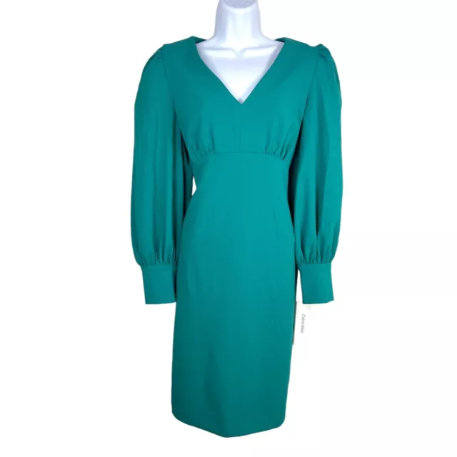 Calvin Klein Puff Sleeve Sheath midi dress scuba office sz 10 Turquois