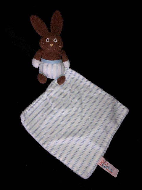 Doudou Peluche Lapin marron et son carré blanc rayé bleu Latitude Enfant
