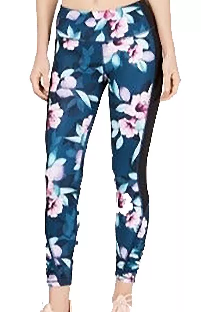leggings imprimés floraux pour femmes taille haute 7/8 longueurs ; sarcelle du Pacifique (XS)