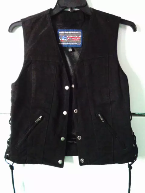 Daniel Smart Womens Black Denim Concealed Carry Biker Motorcycle Vest Size Large