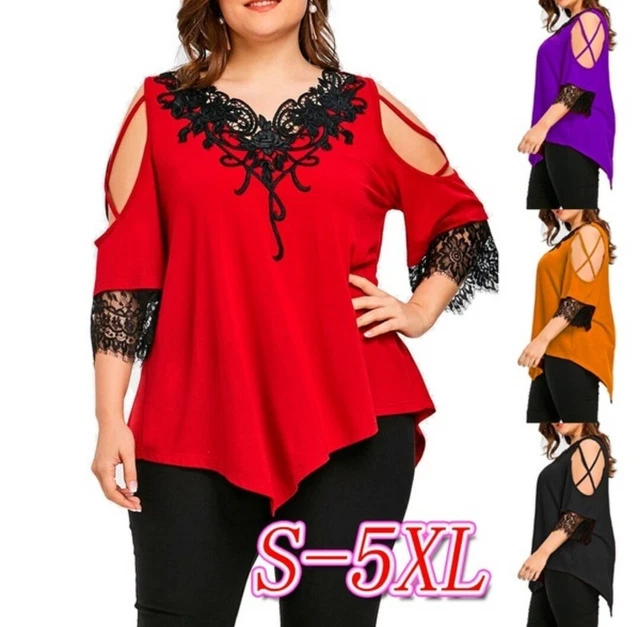 BLUSAS ROJAS TOPS De Mujer De Moda Tallas Grandes Elegantes de Encaje #  £11.61 - PicClick UK