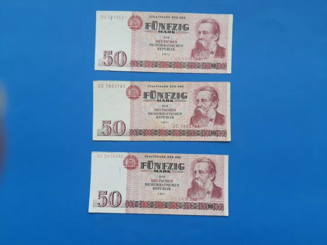 3 x 50 Mark der DDR  / Geldschein Banknote von 1971 '''