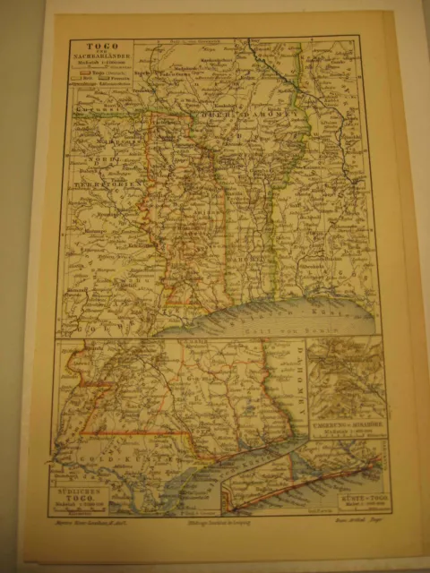 Kolonien Togo von 1912 mit Deutschen,Franz.Brit. Gebieten u.a.Antique map