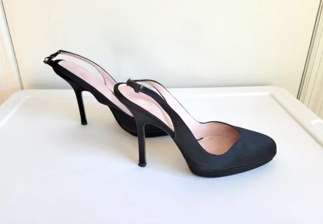 Vera Wang Black Satin Sling Back Pumps - Round Toe - EU Size 36 - US Size 6 3